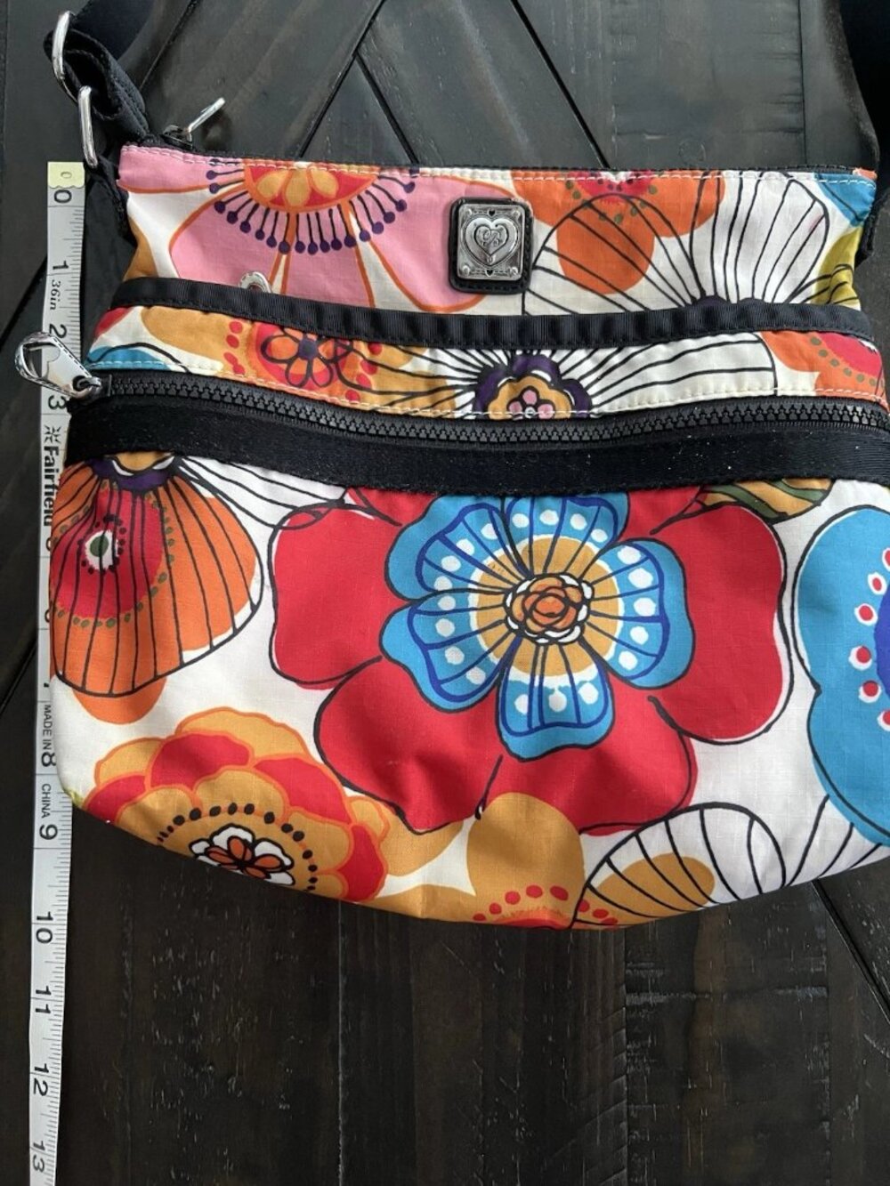 Brighton brand Floral Crossbody Bag Zip Purse Colorful size Medium-GUC